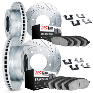 Dynamic Friction 7514-54468 - Front and Rear Brake Kit - Drilled and Slotted Silver Rotors with 5000 Advanced Brake Pads includes Hardware