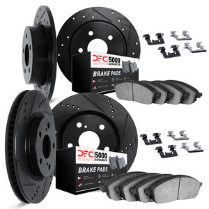 Dynamic Friction 8514-45041 - Front and Rear Brake Kit - Drilled and Slotted Black Rotors with 5000 Advanced Brake Pads includes Hardware