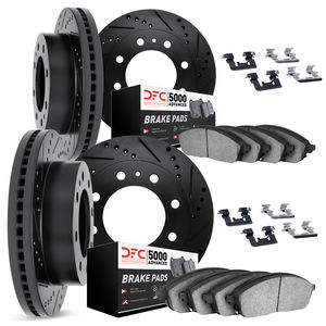 Dynamic Friction 8514-54471 - Front and Rear Brake Kit - Drilled and Slotted Black Rotors with 5000 Advanced Brake Pads includes Hardware