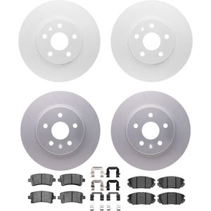Dynamic Friction 4314-45012 - Front and Rear Brake Kit - Coated Brake Rotors and 3000 Ceramic Brake Pads with Hardware