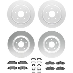Dynamic Friction 4314-46007 - Front and Rear Brake Kit - Coated Brake Rotors and 3000 Ceramic Brake Pads with Hardware