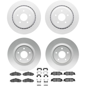 Dynamic Friction 4314-46009 - Front and Rear Brake Kit - Coated Brake Rotors and 3000 Ceramic Brake Pads with Hardware