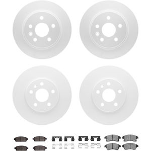 Dynamic Friction 4314-47025 - Front and Rear Brake Kit - Coated Brake Rotors and 3000 Ceramic Brake Pads with Hardware