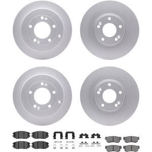 Dynamic Friction 4314-03013 - Front and Rear Brake Kit - Coated Brake Rotors and 3000 Ceramic Brake Pads with Hardware