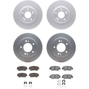 Dynamic Friction 4314-03065 - Front and Rear Brake Kit - Coated Brake Rotors and 3000 Ceramic Brake Pads with Hardware