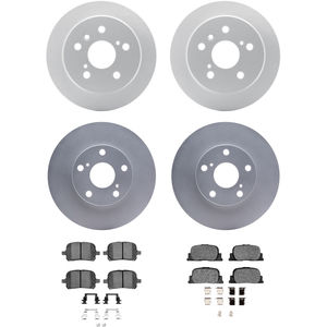Dynamic Friction 4314-76010 - Front and Rear Brake Kit - Coated Brake Rotors and 3000 Ceramic Brake Pads with Hardware