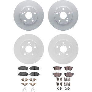 Dynamic Friction 4314-76051 - Front and Rear Brake Kit - Coated Brake Rotors and 3000 Ceramic Brake Pads with Hardware