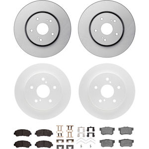 Dynamic Friction 4314-01005 - Front and Rear Brake Kit - Coated Brake Rotors and 3000 Ceramic Brake Pads with Hardware