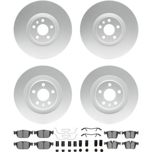 Dynamic Friction 4314-27037 - Front and Rear Brake Kit - Coated Brake Rotors and 3000 Ceramic Brake Pads with Hardware