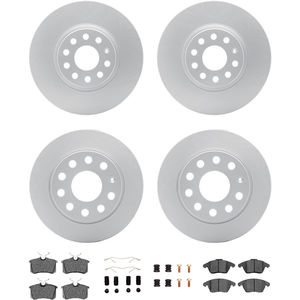 Dynamic Friction 4314-74028 - Front and Rear Brake Kit - Coated Brake Rotors and 3000 Ceramic Brake Pads with Hardware