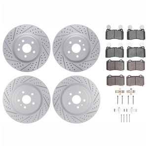 Dynamic Friction 2614-45002 - Front and Rear Brake Kit - Coated Drilled and Slotted Brake Rotors and 5000 Euro Ceramic Brake Pads with Hardware