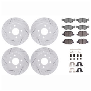 Dynamic Friction 2514-07000 - Front and Rear Brake Kit - Coated Drilled and Slotted Brake Rotors and 5000 Advanced Brake Pads with Hardware