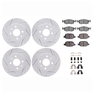 Dynamic Friction 2614-07000 - Front and Rear Brake Kit - Coated Drilled and Slotted Brake Rotors and 5000 Euro Ceramic Brake Pads with Hardware