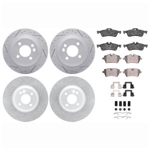 Dynamic Friction 2514-32000 - Front and Rear Brake Kit - Coated Drilled and Slotted Brake Rotors and 5000 Advanced Brake Pads with Hardware