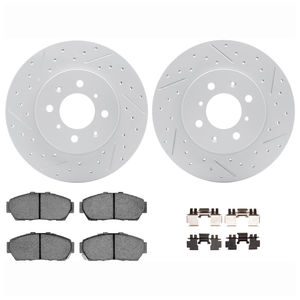 Dynamic Friction 2712-59018 - Front Brake Kit - Geoperformance Coated Drilled and Slotted Brake Rotor and Active Performance 309 Brake Pads