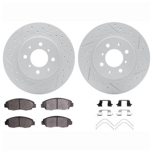 Dynamic Friction 2712-59025 - Front Brake Kit - Geoperformance Coated Drilled and Slotted Brake Rotor and Active Performance 309 Brake Pads
