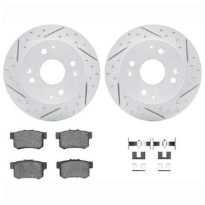 Dynamic Friction 2712-59047 - Rear Brake Kit - Geoperformance Coated Drilled and Slotted Brake Rotor and Active Performance 309 Brake Pads