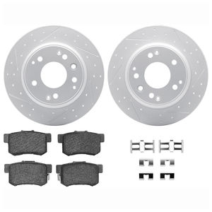 Dynamic Friction 2712-59098 - Rear Brake Kit - Geoperformance Coated Drilled and Slotted Brake Rotor and Active Performance 309 Brake Pads