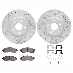 Dynamic Friction 2712-59122 - Front Brake Kit - Geoperformance Coated Drilled and Slotted Brake Rotor and Active Performance 309 Brake Pads