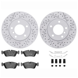 Dynamic Friction 2712-31021 - Front Brake Kit - Geoperformance Coated Drilled and Slotted Brake Rotor and Active Performance 309 Brake Pads