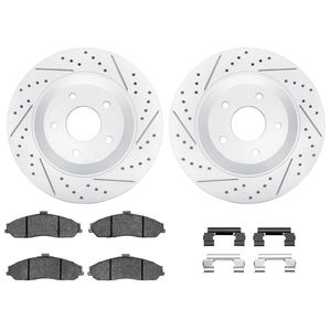Dynamic Friction 2712-46003 - Front Brake Kit - Geoperformance Coated Drilled and Slotted Brake Rotor and Active Performance 309 Brake Pads