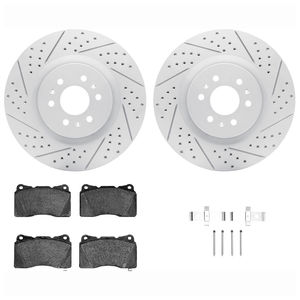 Dynamic Friction 2712-46020 - Front Brake Kit - Geoperformance Coated Drilled and Slotted Brake Rotor and Active Performance 309 Brake Pads