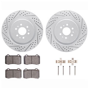 Dynamic Friction 2712-46022 - Rear Brake Kit - Geoperformance Coated Drilled and Slotted Brake Rotor and Active Performance 309 Brake Pads