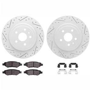 Dynamic Friction 2712-46043 - Rear Brake Kit - Geoperformance Coated Drilled and Slotted Brake Rotor and Active Performance 309 Brake Pads