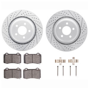 Dynamic Friction 2712-39000 - Rear Brake Kit - Geoperformance Coated Drilled and Slotted Brake Rotor and Active Performance 309 Brake Pads