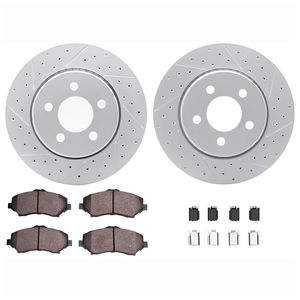 Dynamic Friction 2712-42017 - Front Brake Kit - Geoperformance Coated Drilled and Slotted Brake Rotor and Active Performance 309 Brake Pads