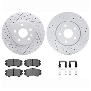 Dynamic Friction 2712-45005 - Front Brake Kit - Geoperformance Coated Drilled and Slotted Brake Rotor and Active Performance 309 Brake Pads