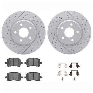 Dynamic Friction 2712-53001 - Front Brake Kit - Geoperformance Coated Drilled and Slotted Brake Rotor and Active Performance 309 Brake Pads
