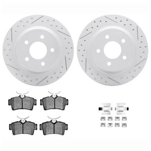Dynamic Friction 2712-54019 - Rear Brake Kit - Geoperformance Coated Drilled and Slotted Brake Rotor and Active Performance 309 Brake Pads