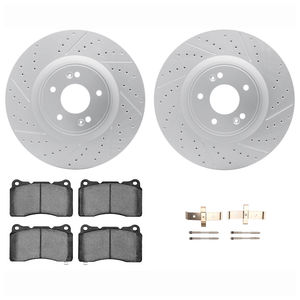 Dynamic Friction 2712-03013 - Front Brake Kit - Geoperformance Coated Drilled and Slotted Brake Rotor and Active Performance 309 Brake Pads