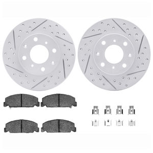 Dynamic Friction 2712-59001 - Front Brake Kit - Geoperformance Coated Drilled and Slotted Brake Rotor and Active Performance 309 Brake Pads
