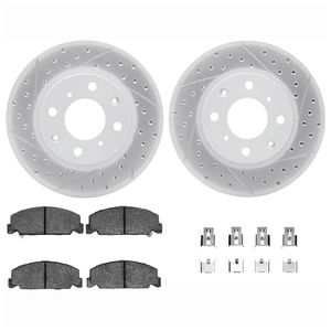 Dynamic Friction 2712-59028 - Front Brake Kit - Geoperformance Coated Drilled and Slotted Brake Rotor and Active Performance 309 Brake Pads