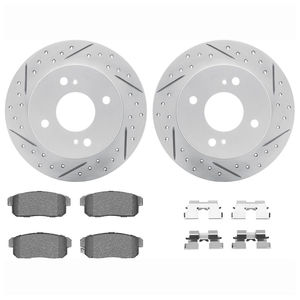 Dynamic Friction 2712-67016 - Rear Brake Kit - Geoperformance Coated Drilled and Slotted Brake Rotor and Active Performance 309 Brake Pads