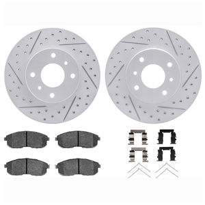 Dynamic Friction 2712-67019 - Front Brake Kit - Geoperformance Coated Drilled and Slotted Brake Rotor and Active Performance 309 Brake Pads