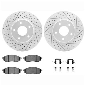 Dynamic Friction 2712-67084 - Front Brake Kit - Geoperformance Coated Drilled and Slotted Brake Rotor and Active Performance 309 Brake Pads