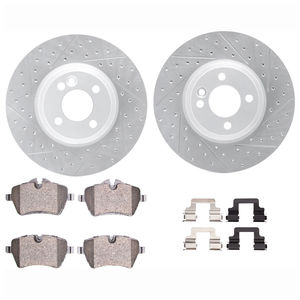 Dynamic Friction 2712-32003 - Front Brake Kit - Geoperformance Coated Drilled and Slotted Brake Rotor and Active Performance 309 Brake Pads