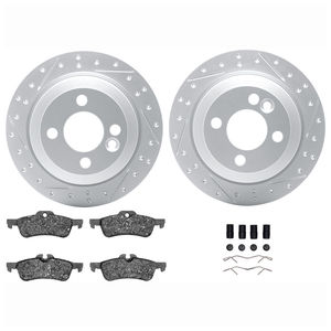 Dynamic Friction 2712-32008 - Rear Brake Kit - Geoperformance Coated Drilled and Slotted Brake Rotor and Active Performance 309 Brake Pads