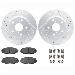 Dynamic Friction 2712-76044 - Front Brake Kit - Geoperformance Coated Drilled and Slotted Brake Rotor and Active Performance 309 Brake Pads