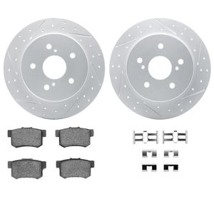 Dynamic Friction 2712-01005 - Rear Brake Kit - Geoperformance Coated Drilled and Slotted Brake Rotor and Active Performance 309 Brake Pads