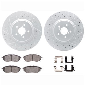 Dynamic Friction 2712-13028 - Front Brake Kit - Geoperformance Coated Drilled and Slotted Brake Rotor and Active Performance 309 Brake Pads