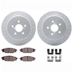 Dynamic Friction 2712-13037 - Rear Brake Kit - Geoperformance Coated Drilled and Slotted Brake Rotor and Active Performance 309 Brake Pads
