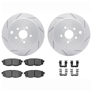 Dynamic Friction 2712-13045 - Rear Brake Kit - Slotted Coated Carbon Alloy Brake Rotor and Active Performance 309 Brake Pads