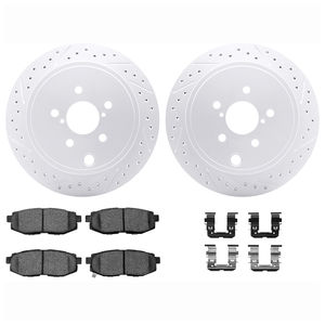 Dynamic Friction 2712-13046 - Rear Brake Kit - Geoperformance Coated Drilled and Slotted Brake Rotor and Active Performance 309 Brake Pads