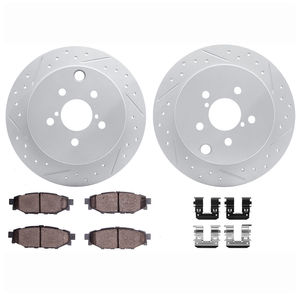 Dynamic Friction 2712-13053 - Rear Brake Kit - Geoperformance Coated Drilled and Slotted Brake Rotor and Active Performance 309 Brake Pads