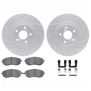 Dynamic Friction 2712-13075 - Front Brake Kit - Geoperformance Coated Drilled and Slotted Brake Rotor and Active Performance 309 Brake Pads