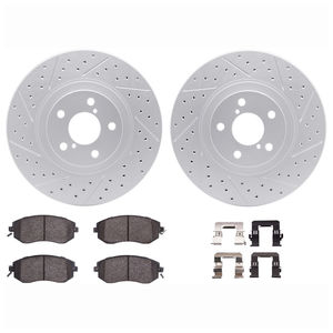 Dynamic Friction 2712-13077 - Front Brake Kit - Geoperformance Coated Drilled and Slotted Brake Rotor and Active Performance 309 Brake Pads